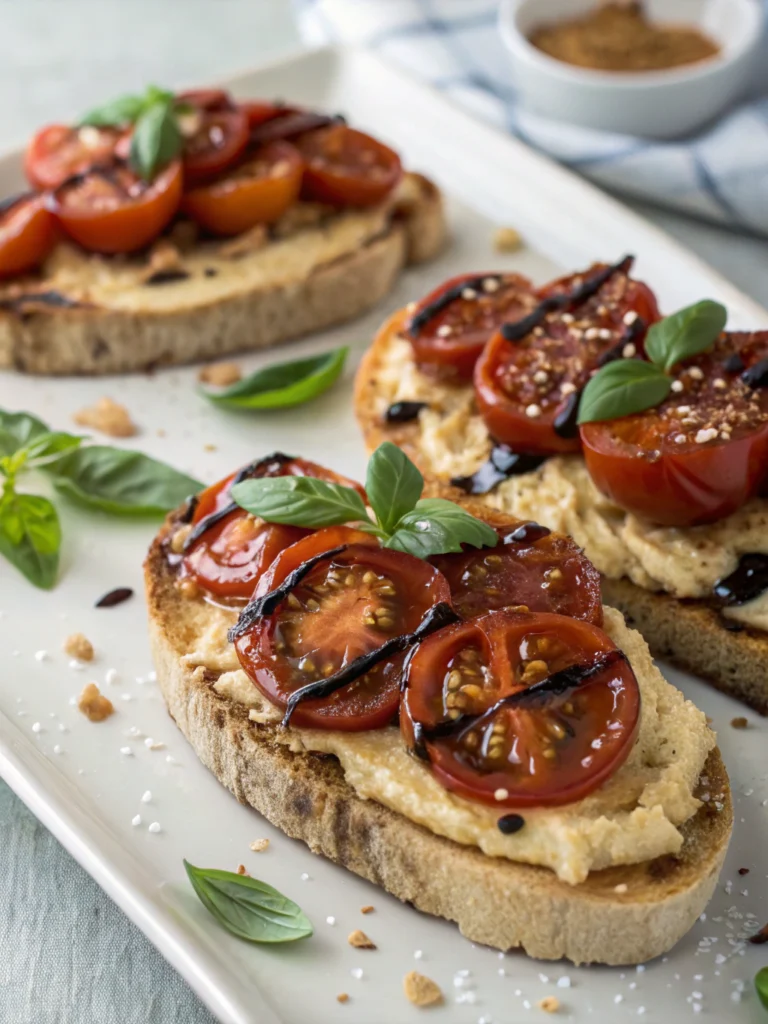 Balsamic roasted tomatoes & hummus toast