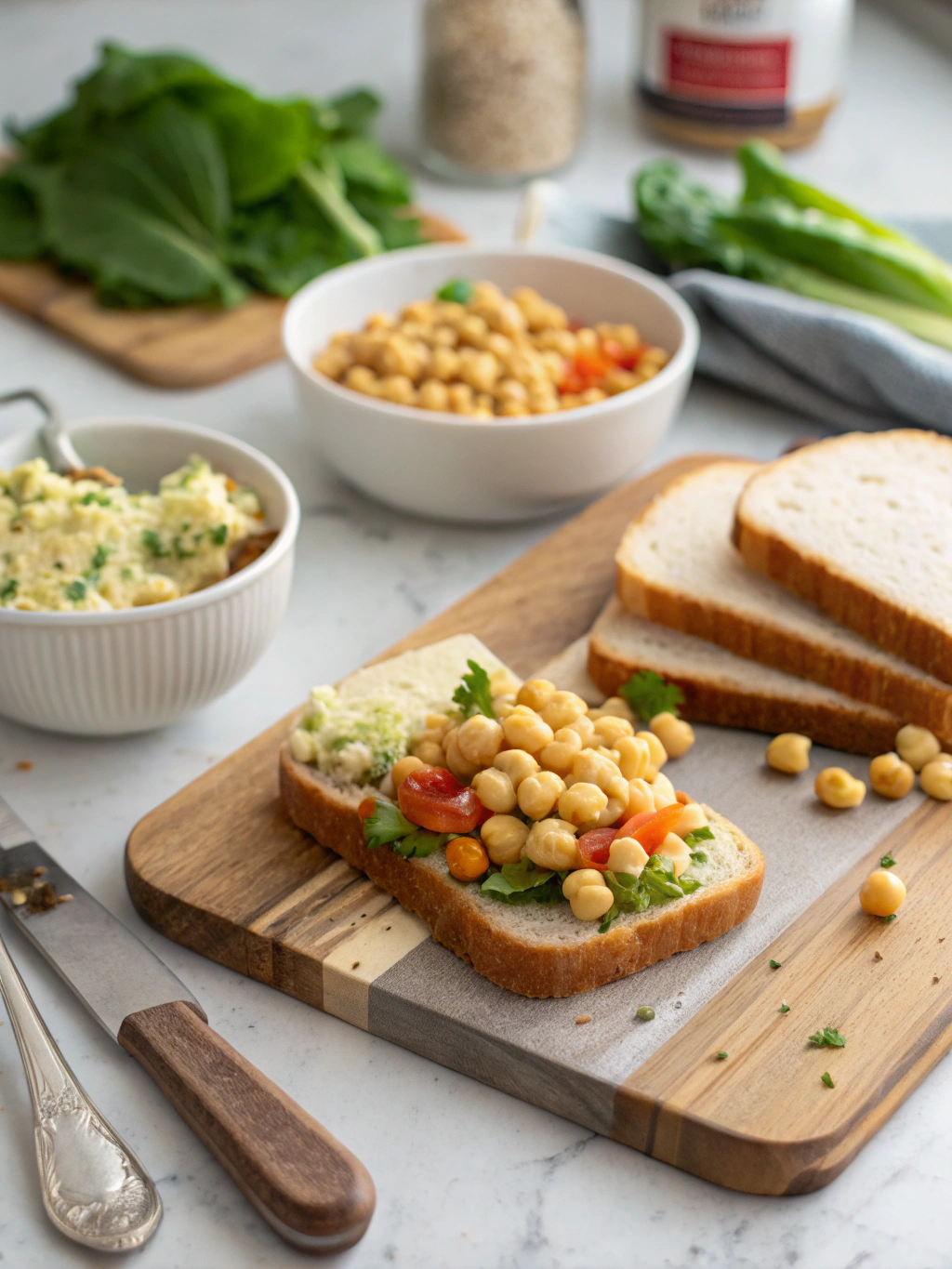 Preparing Chickpea Salad Sandwich