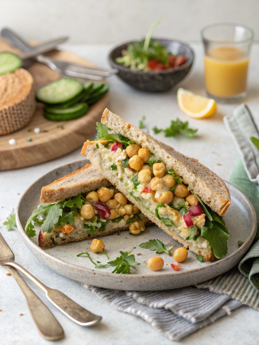 Served Chickpea Salad Sandwich