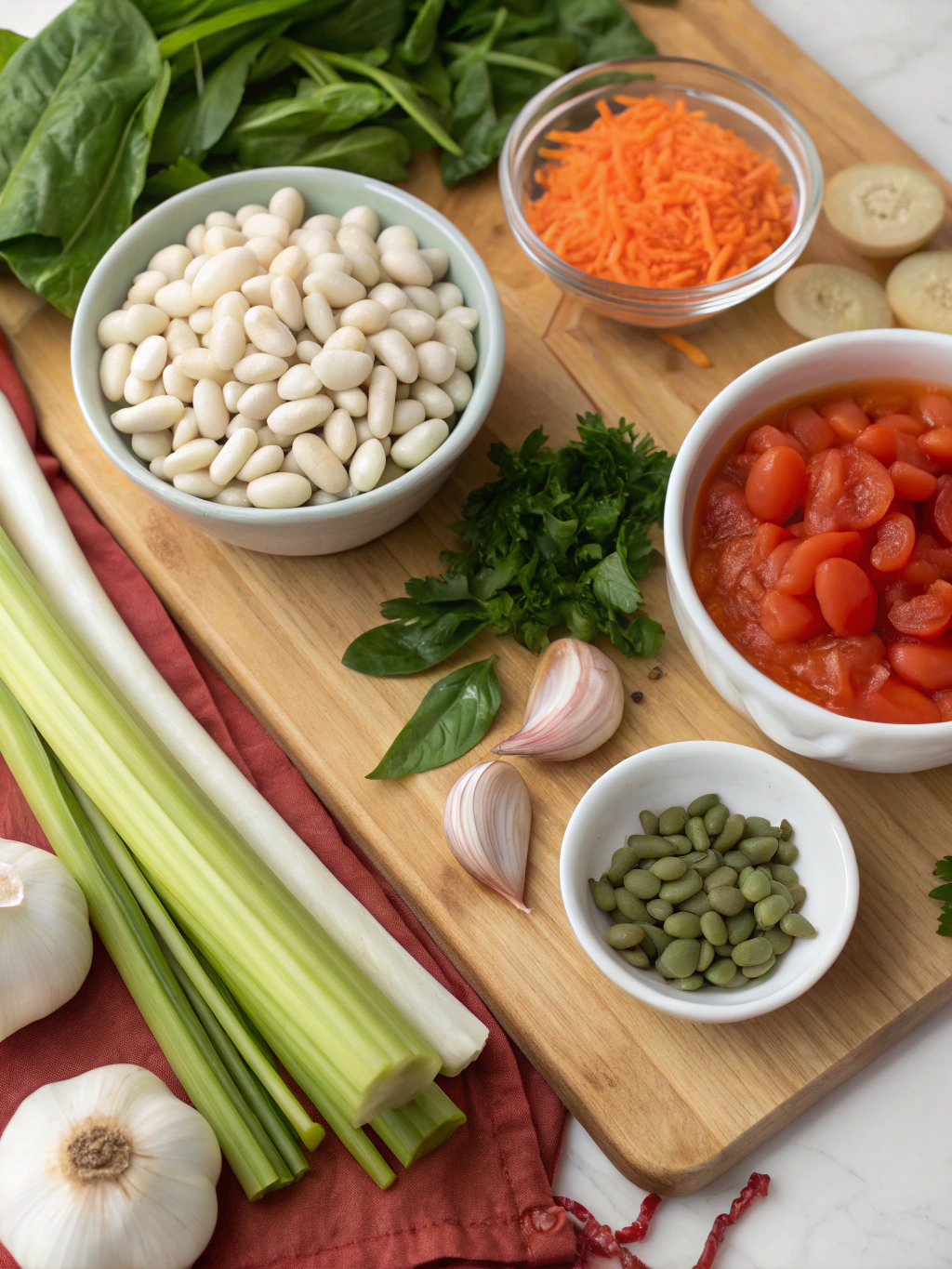 Ingredients for Creamy Vegan Tomato White Bean Stew