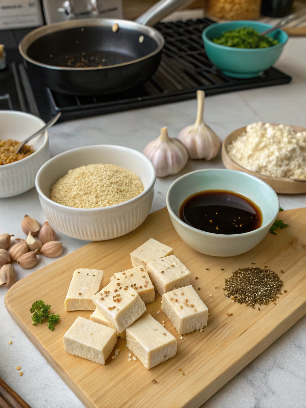 Preparation of Easy Honey Garlic Tofu With Soy & Sesame