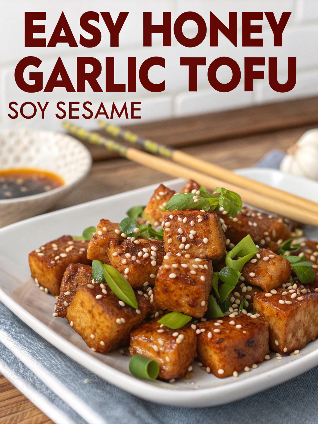 Serving of Easy Honey Garlic Tofu With Soy & Sesame