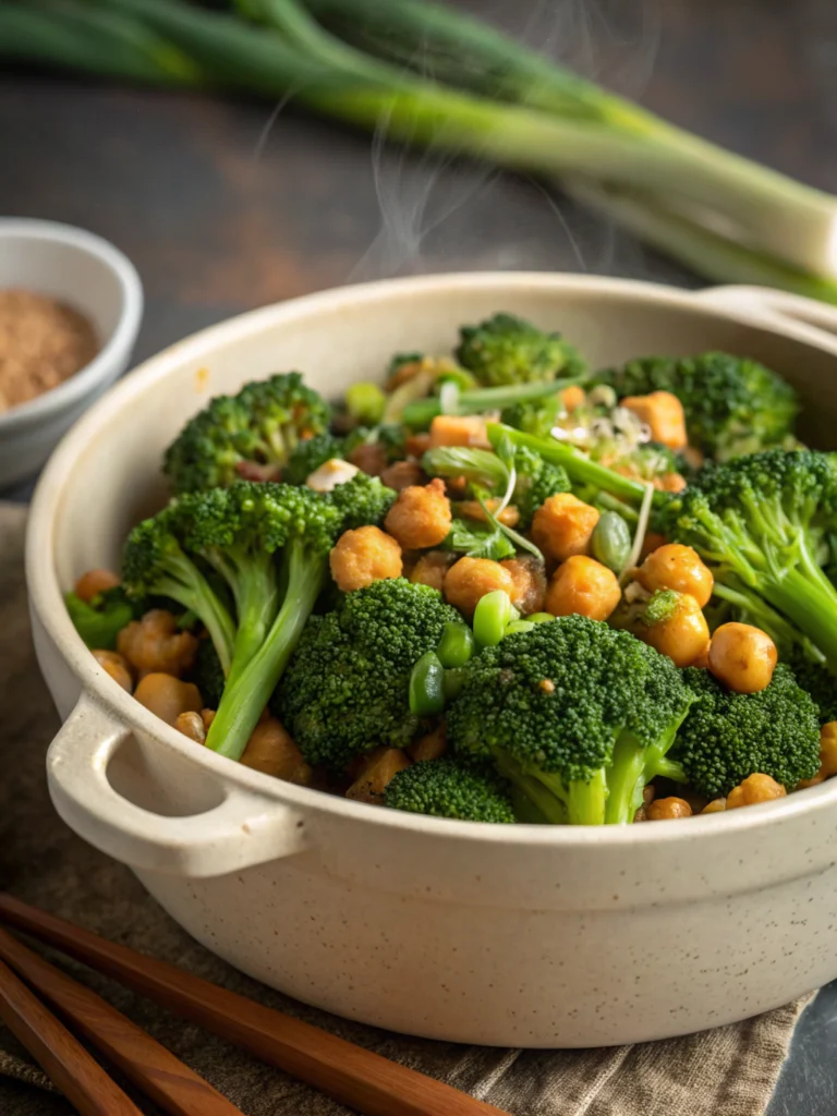 GARLIC BROCCOLI STIR FRY WITH chickpeas