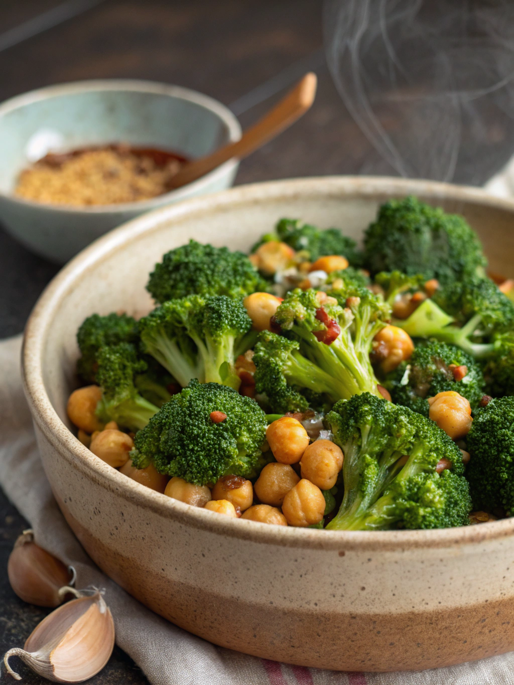 Serving Garlic Broccoli Stir Fry with Chickpeas
