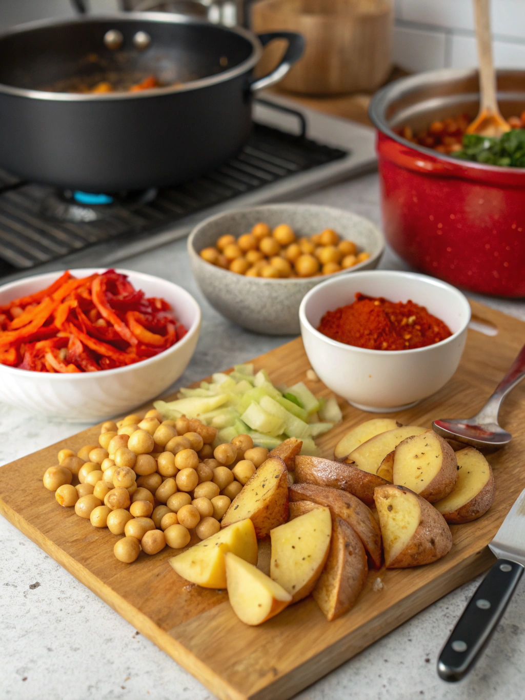 Preparing Gochujang Potatoes and Chickpeas