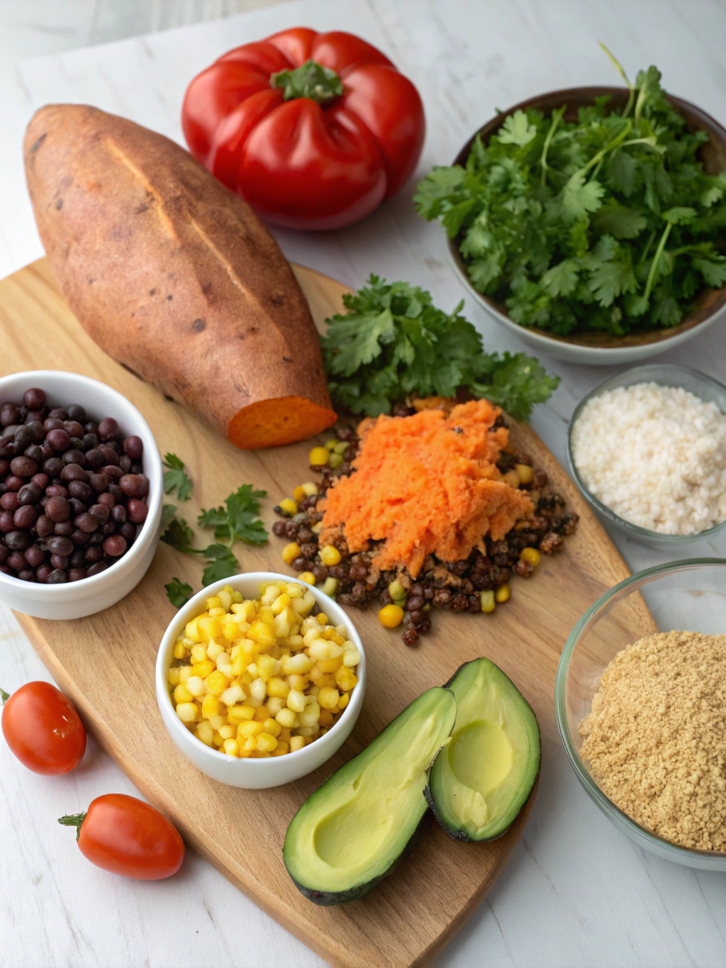 Ingredients for Mexican Quinoa Stuffed Sweet Potatoes