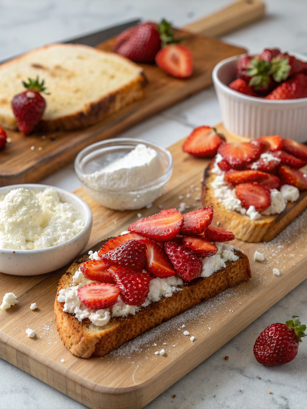 Preparing Roasted Strawberry Whipped Ricotta Toast