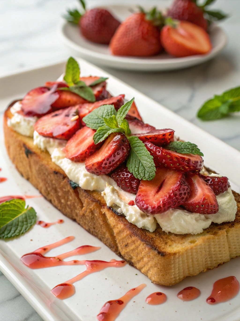 Serving Roasted Strawberry Whipped Ricotta Toast