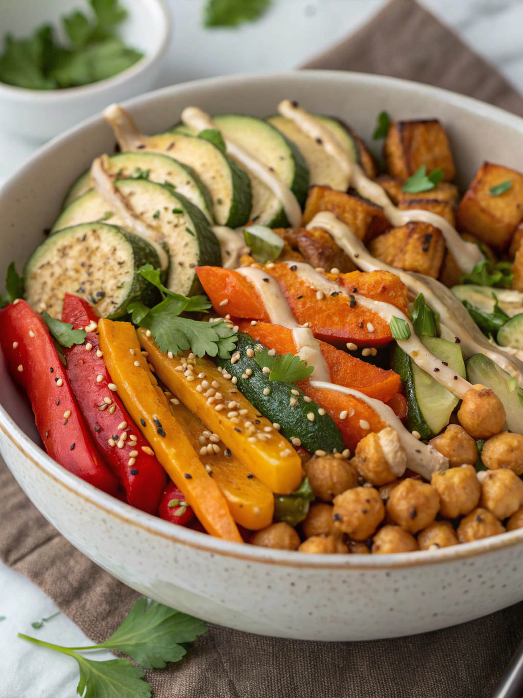 Ingredients for the Roasted Vegetable & Chickpea Bowl with Tahini Dressing