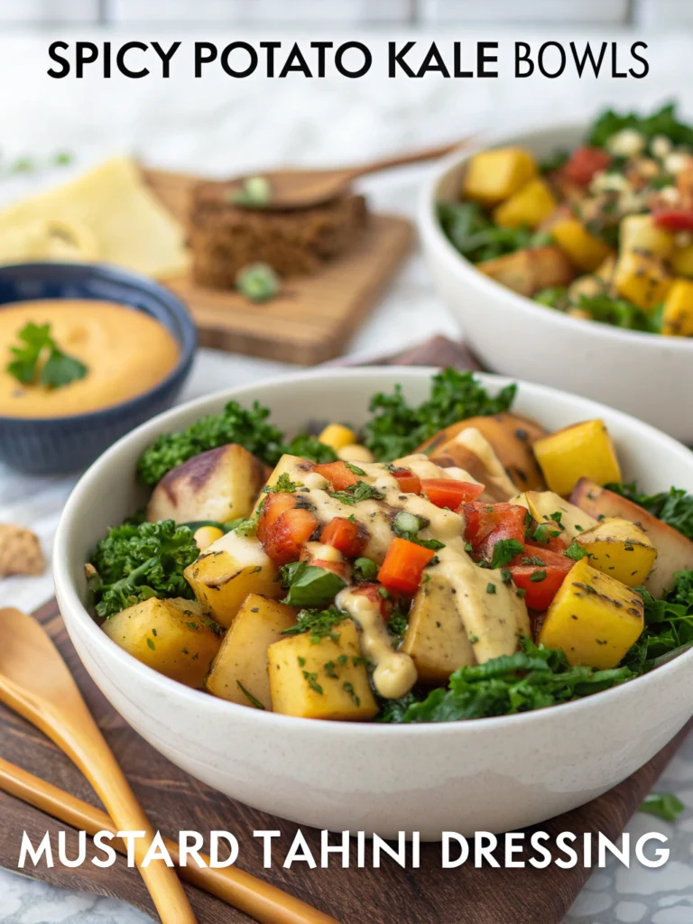 Spicy Potato Kale Bowls with Mustard Tahini Dressing