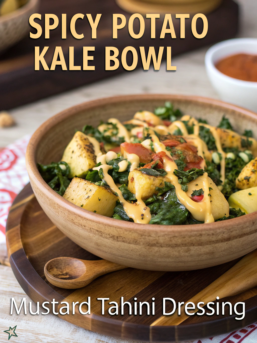 Serving presentation of the spicy potato kale bowls