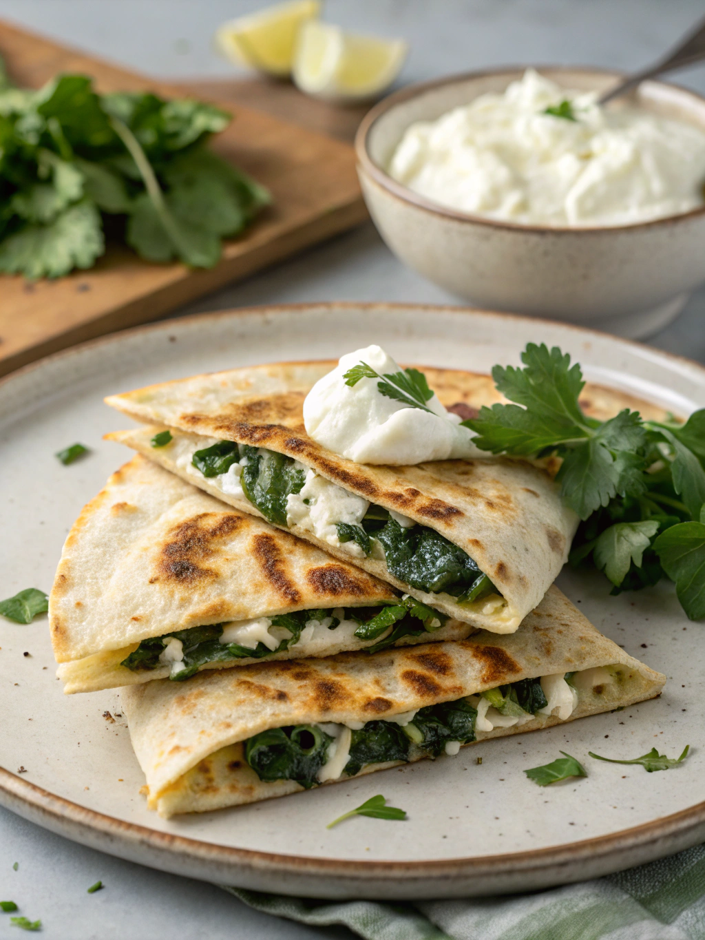 Spinach and Feta Quesadillas serving