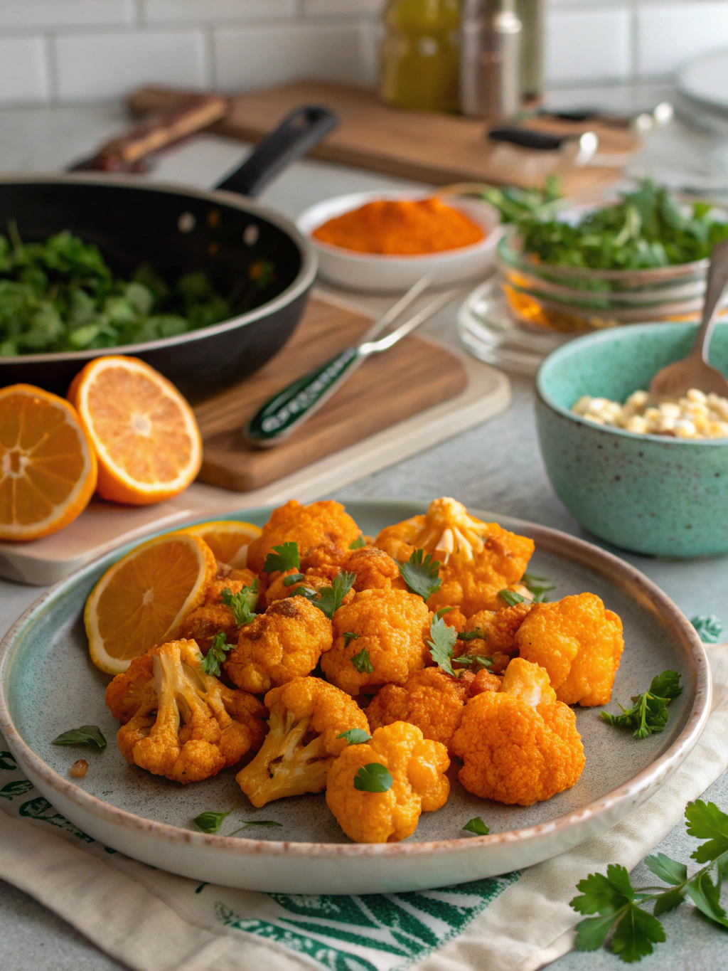 Preparing Vegan Glazed Orange Cauliflower Chicken