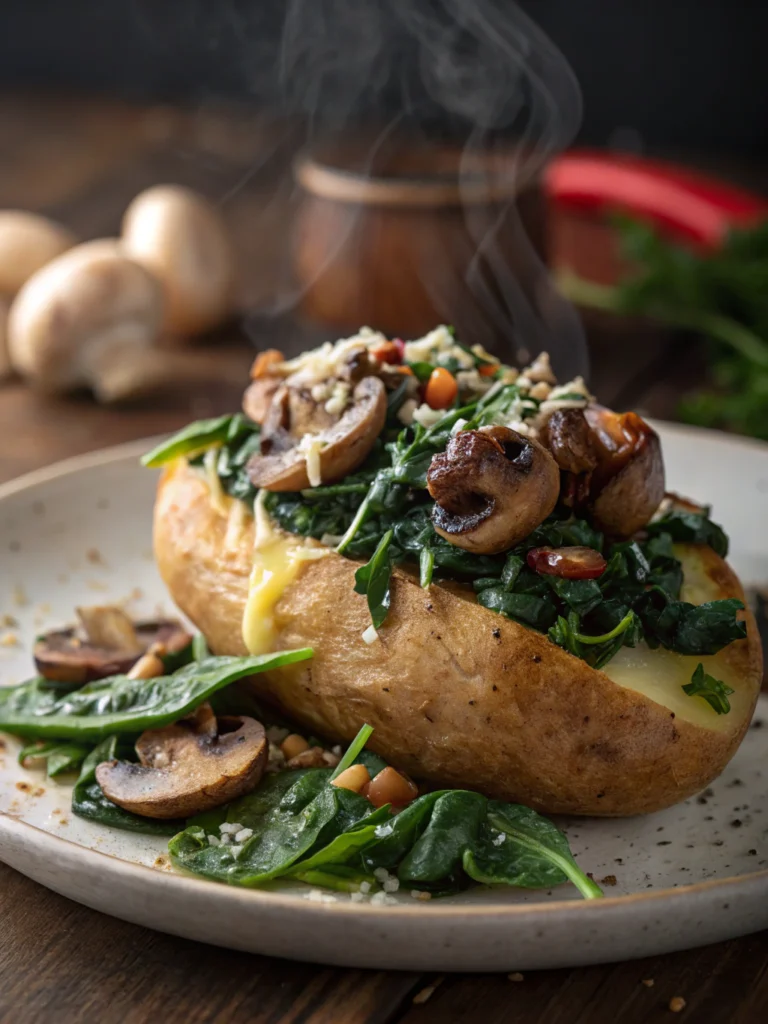 Baked Potatoes with Mushroom and Spinach