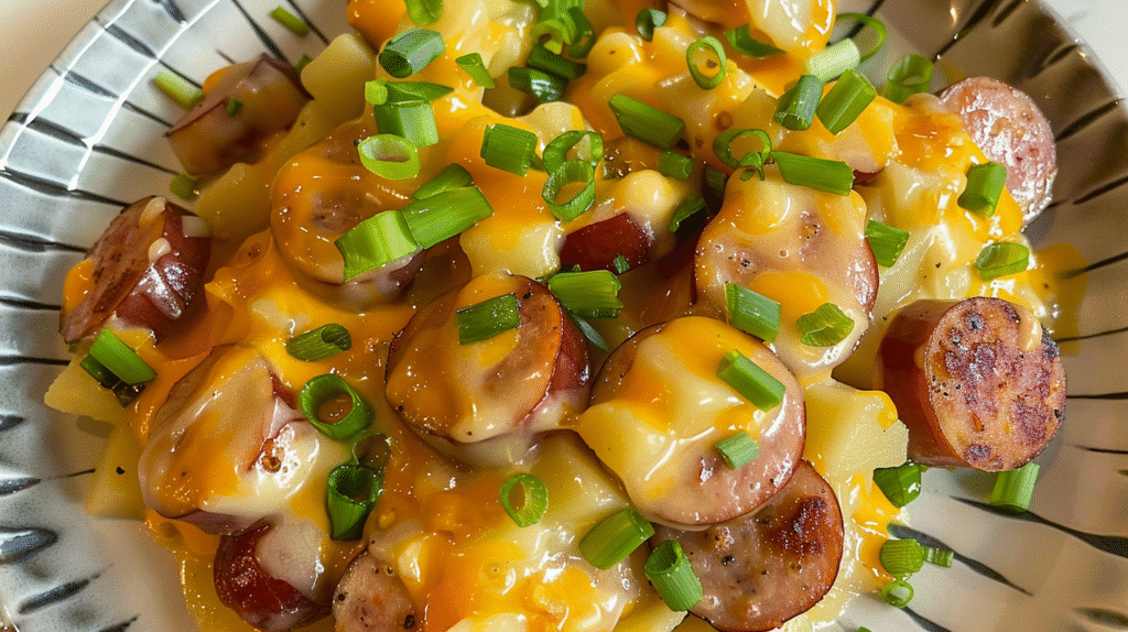 Crockpot Cheesy Potatoes and Kielbasa