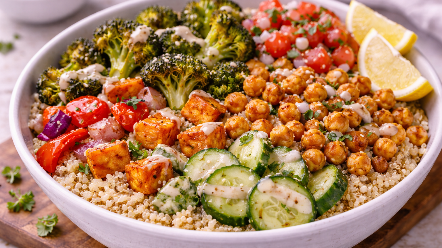 Roasted Vegetable & Chickpea Bowl with Tahini Dressing