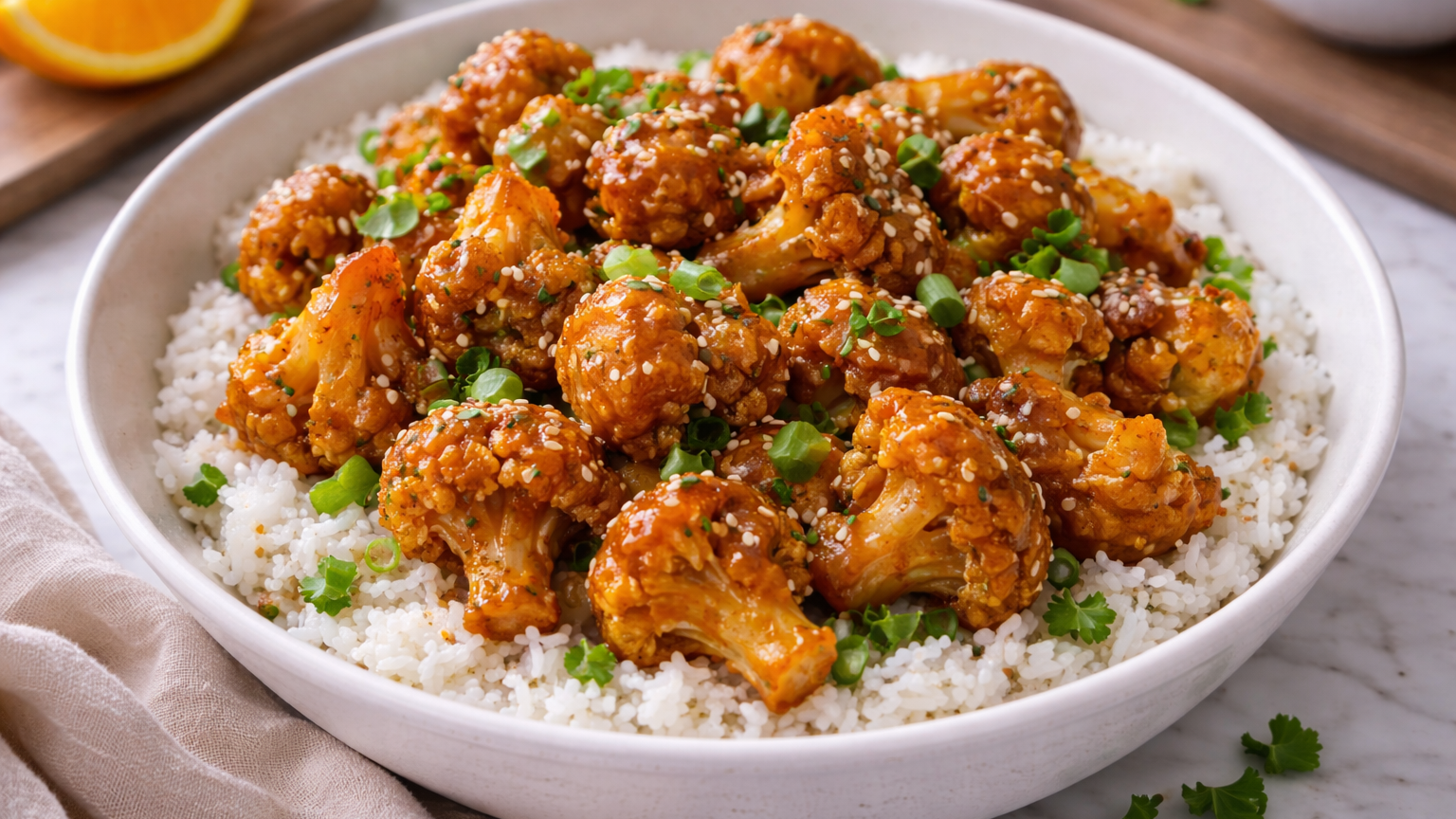 Vegan Orange Cauliflower 'Chicken'