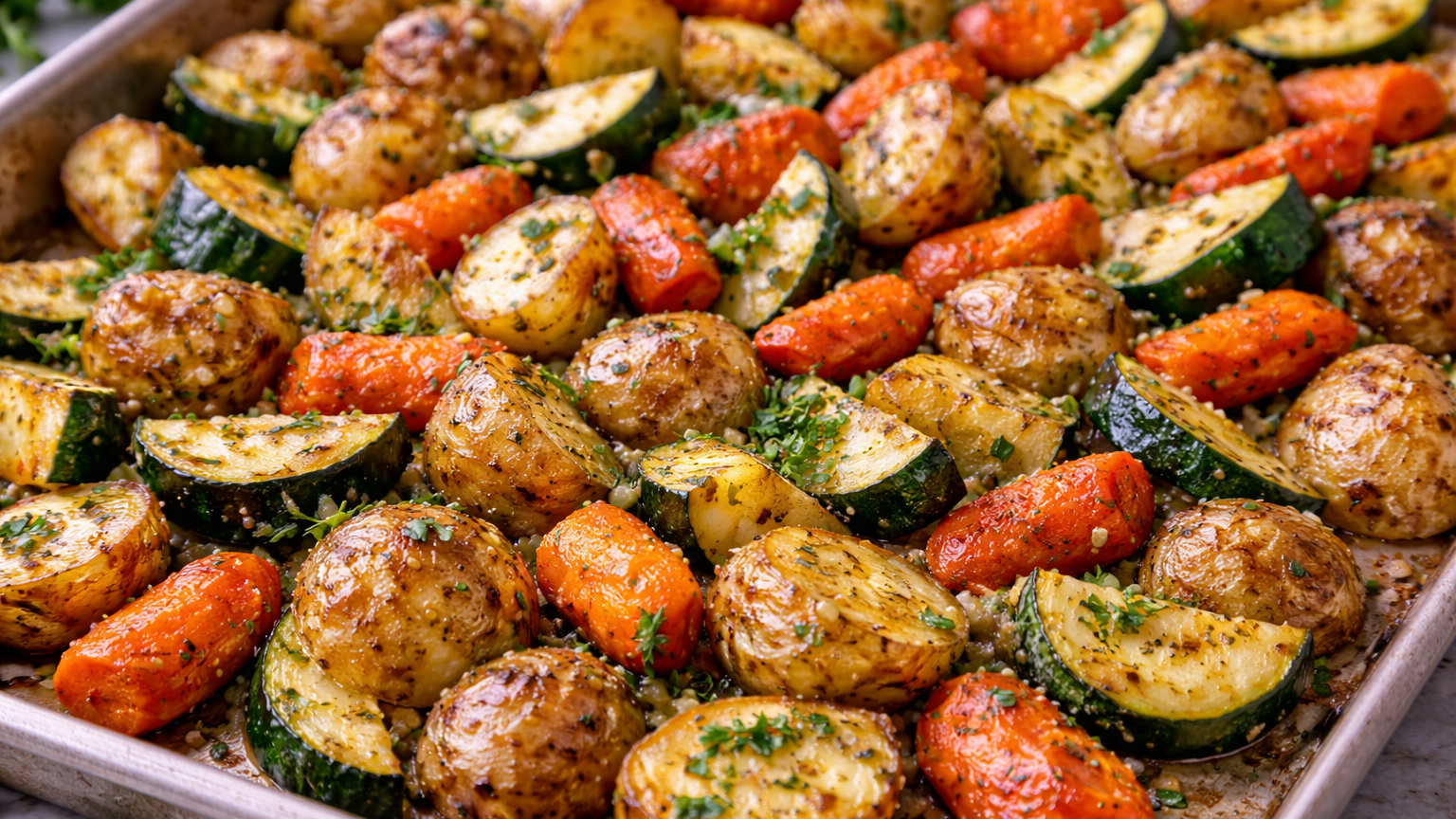 Garlic Herb Roasted Potatoes, Carrots, and Zucchini