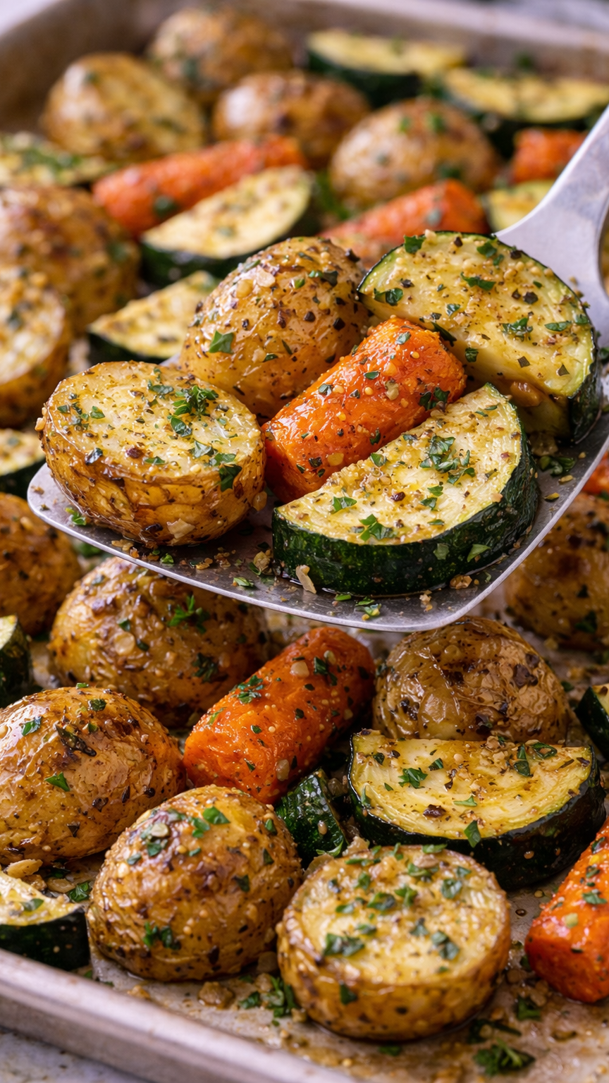 Garlic Herb Roasted Potatoes, Carrots, and Zucchini