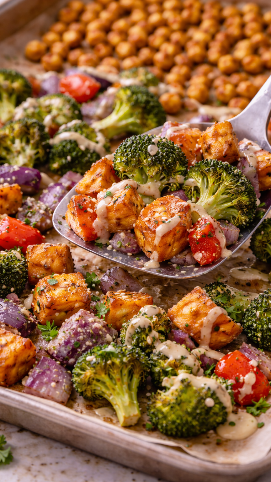 Roasted Vegetable & Chickpea Bowl with Tahini Dressing