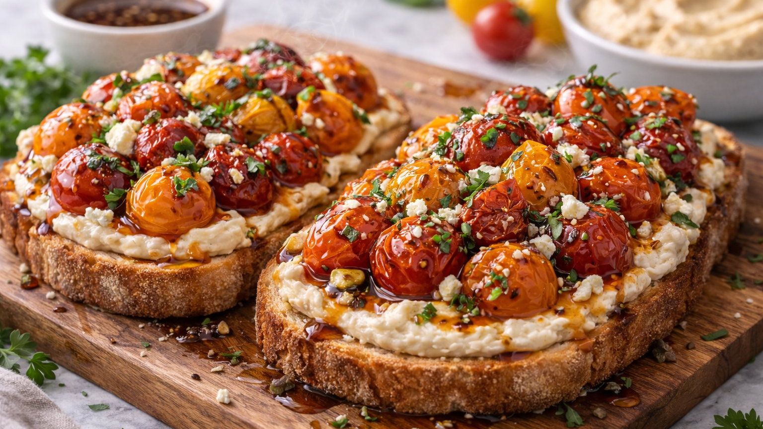 Balsamic Roasted Tomatoes & Hummus Toast