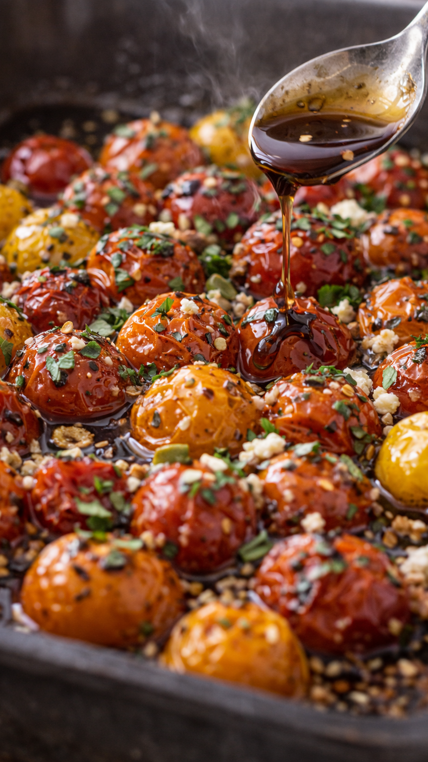 Balsamic Roasted Tomatoes & Hummus Toast